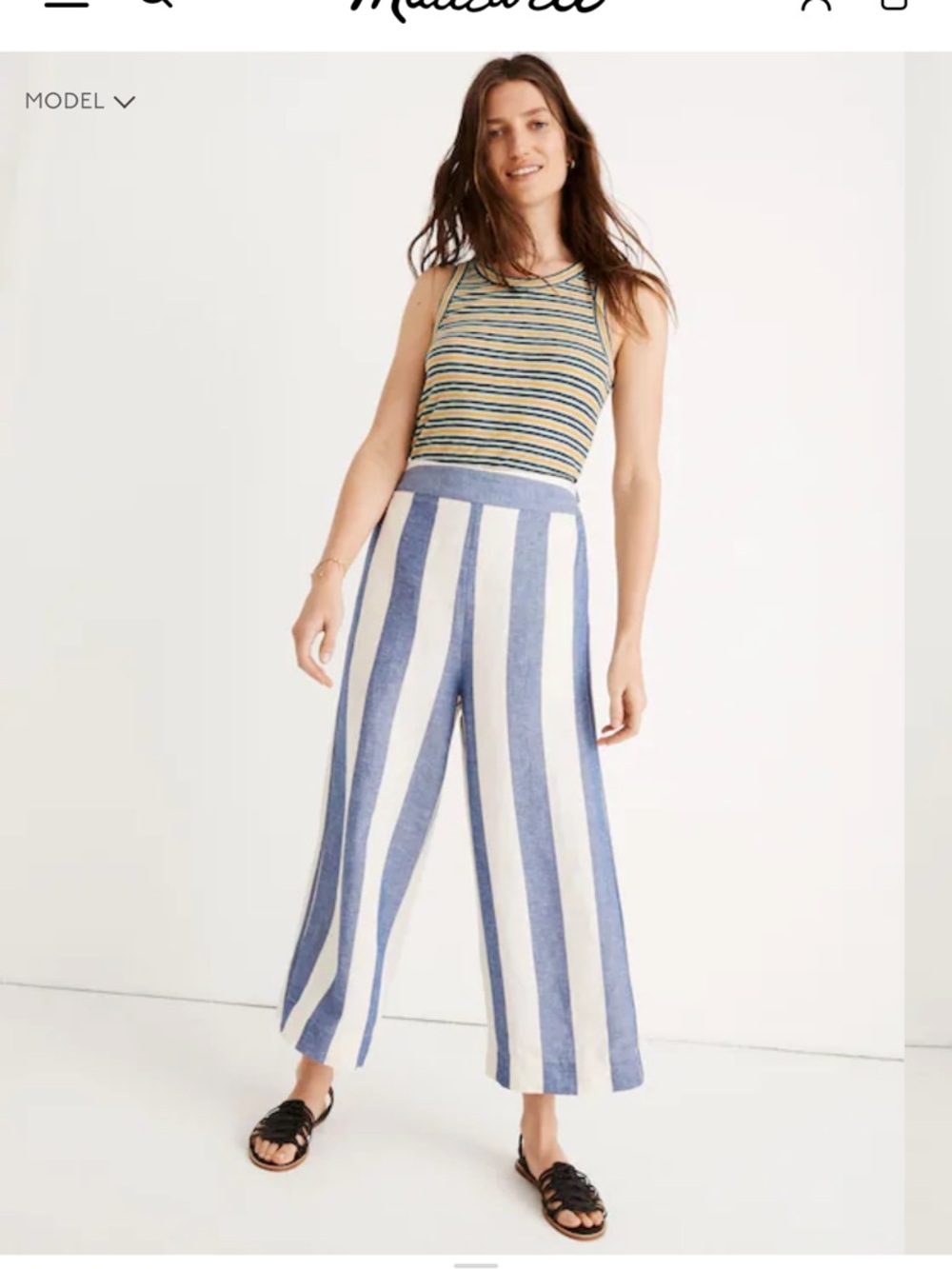 Madewell Blue & White Vertical-Stripe Wide-Leg Pants